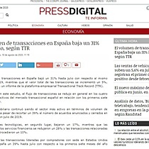 El volumen de transacciones en Espaa baja un 31% hasta julio, segn TTR